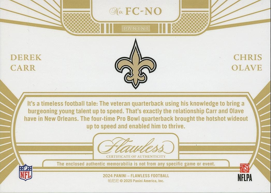 Derek Carr / Chris Olave 2024 Flawless LOGO Patch New Orleans Saints 1/2