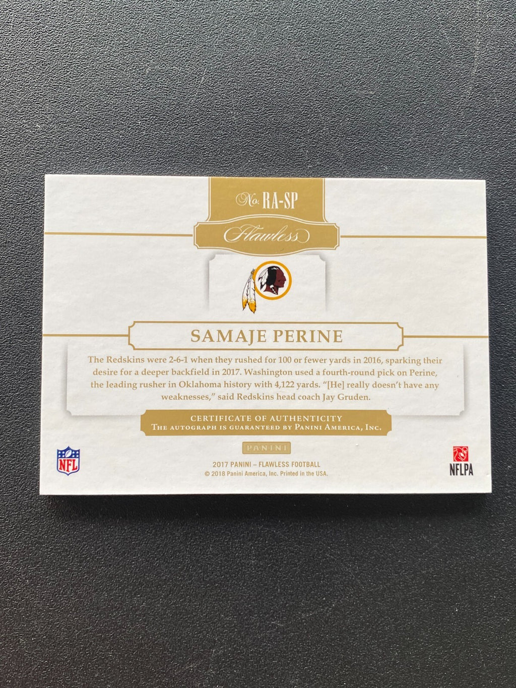Samaje Perine 2017 Flawless On Card Auto Autograph RC Redskins OU Sooners 7/20