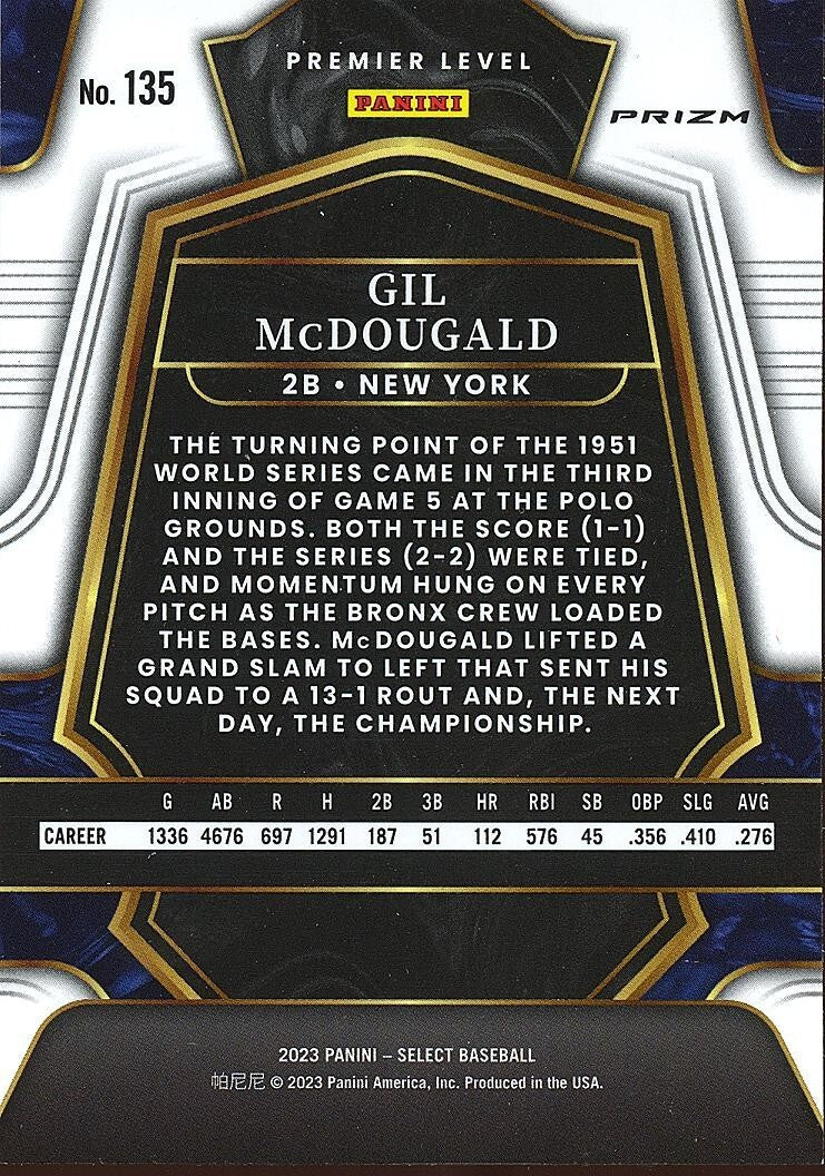 Gil Mcdougald 2023 Select Premier ZEBRA Prizm SSP New York Yankees #135