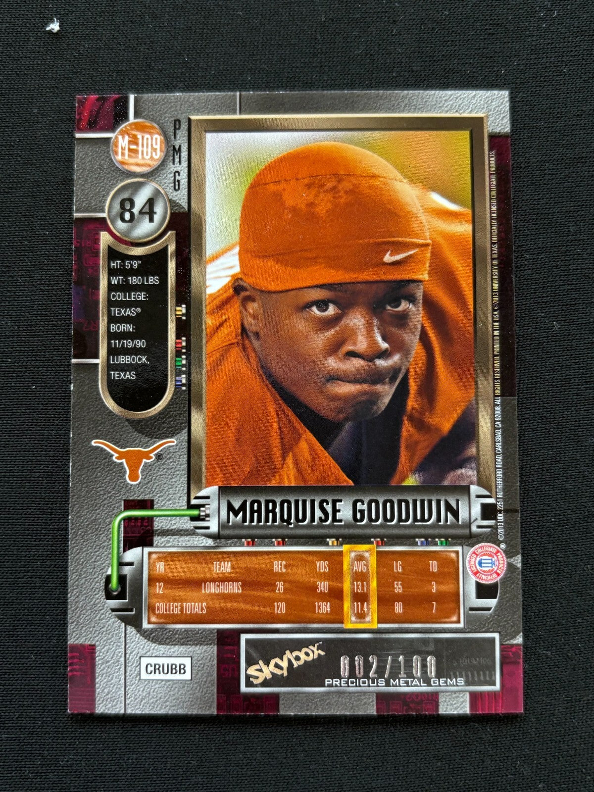Marquise Goodwin 2013 Fleer Retro RED Precious Metal Gems Texas Longhorns 2/100