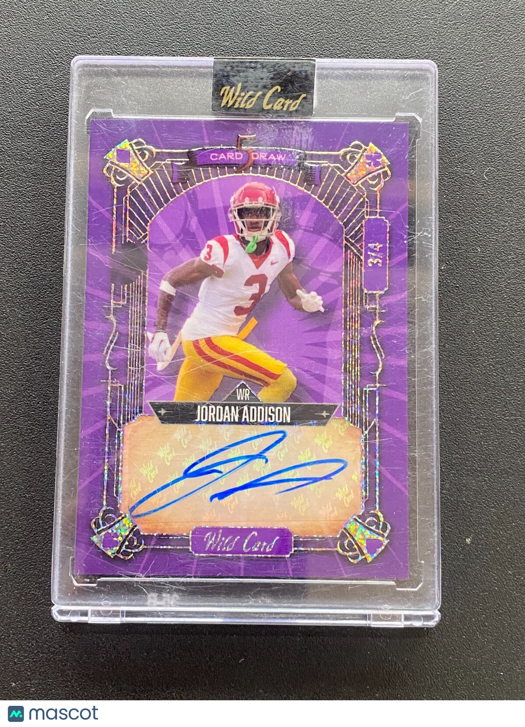 Jordan Addison 2023 Wild Card Auto Autograph JERSEY NUMBER USC Vikings 3/4