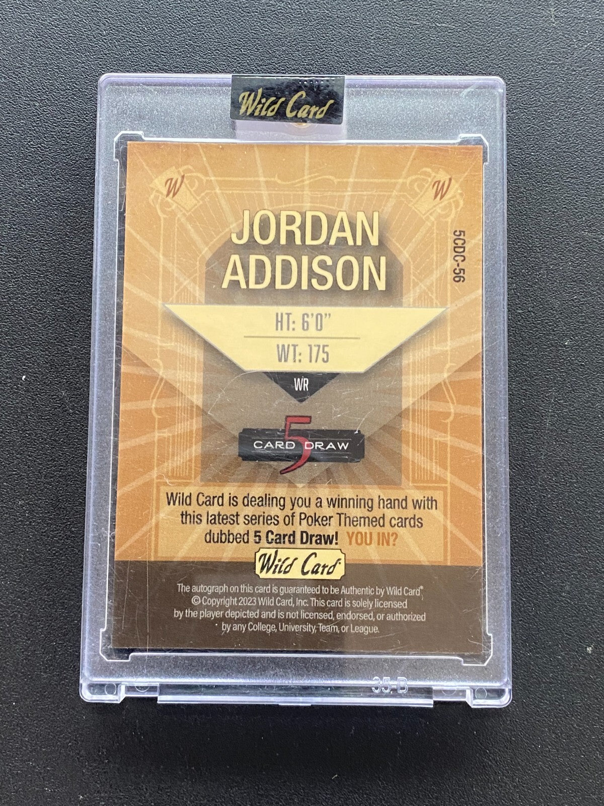Jordan Addison 2023 Wild Card Auto Autograph JERSEY NUMBER USC Vikings 3/4