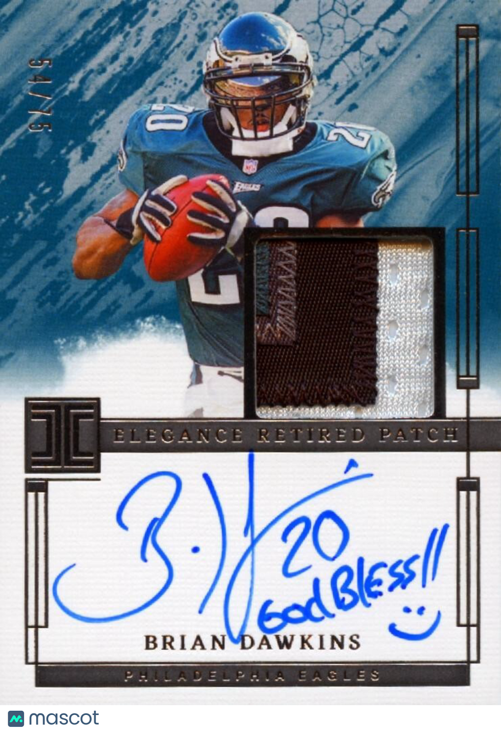 Brian Dawkins 2024 Impeccable Auto Autograph Inscription Patch Eagles 54/75