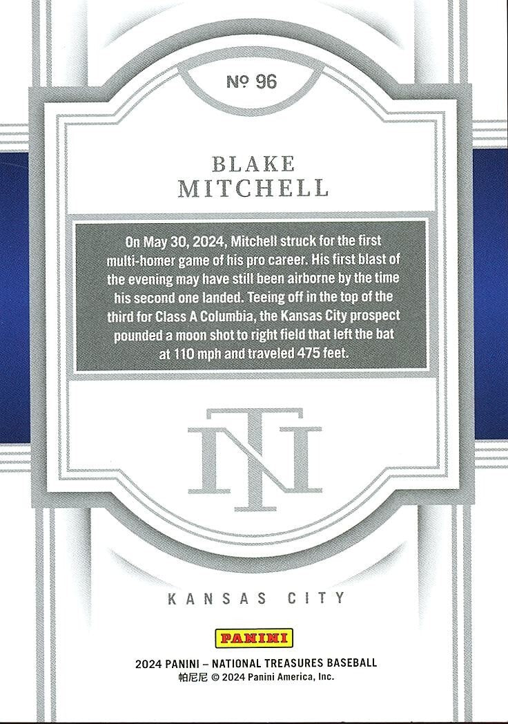 Blake Mitchell 2024 National Treasures GOLD Rookie RC Kansas City Royals 6/10