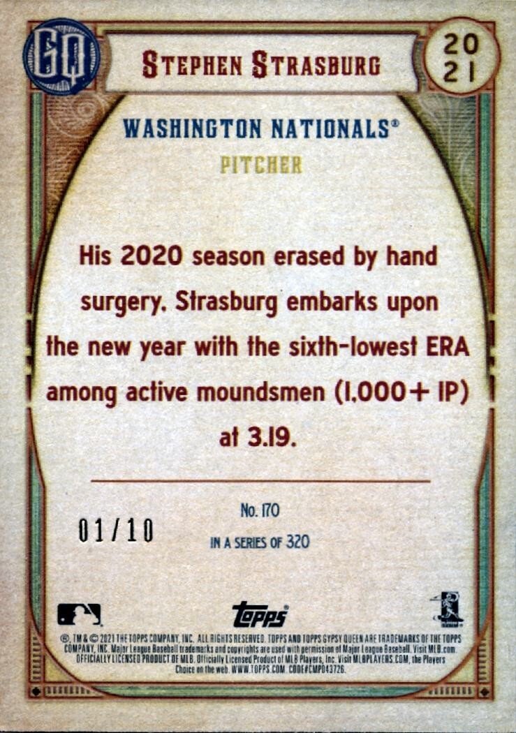 Stephen Strasburg 2021 Gypsy Queen RED SSP Washington Nationals 1/10 #170