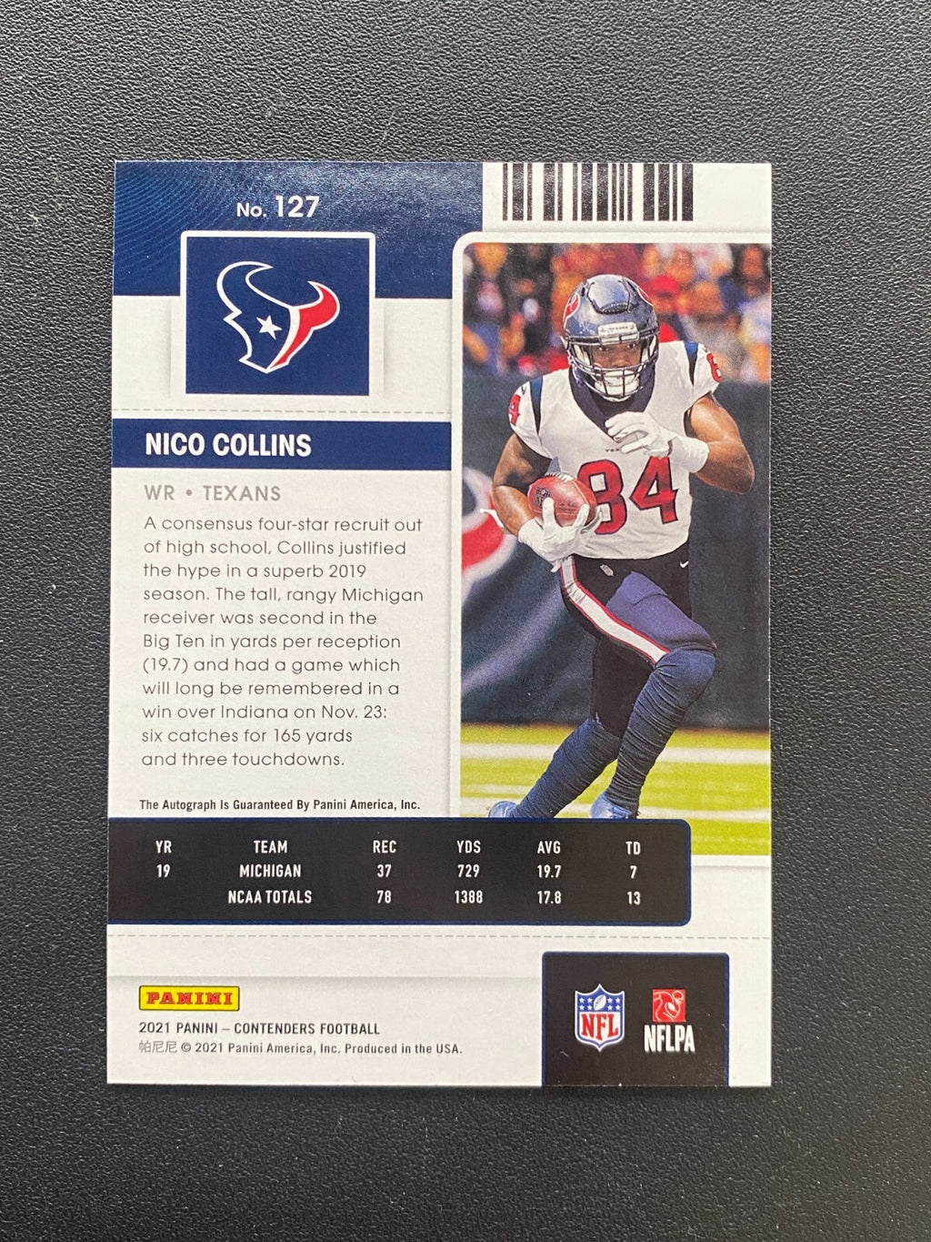 Nico Collins 2021 Contenders On Card Auto Autograph RC Houston Texans