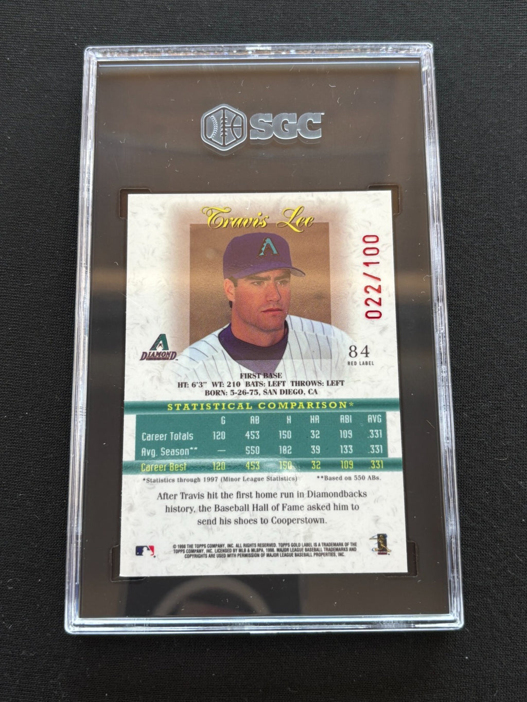 Travis Lee 1998 Topps Gold Label Class 1 Red Label Diamondbacks 22/100 SGC 8.5