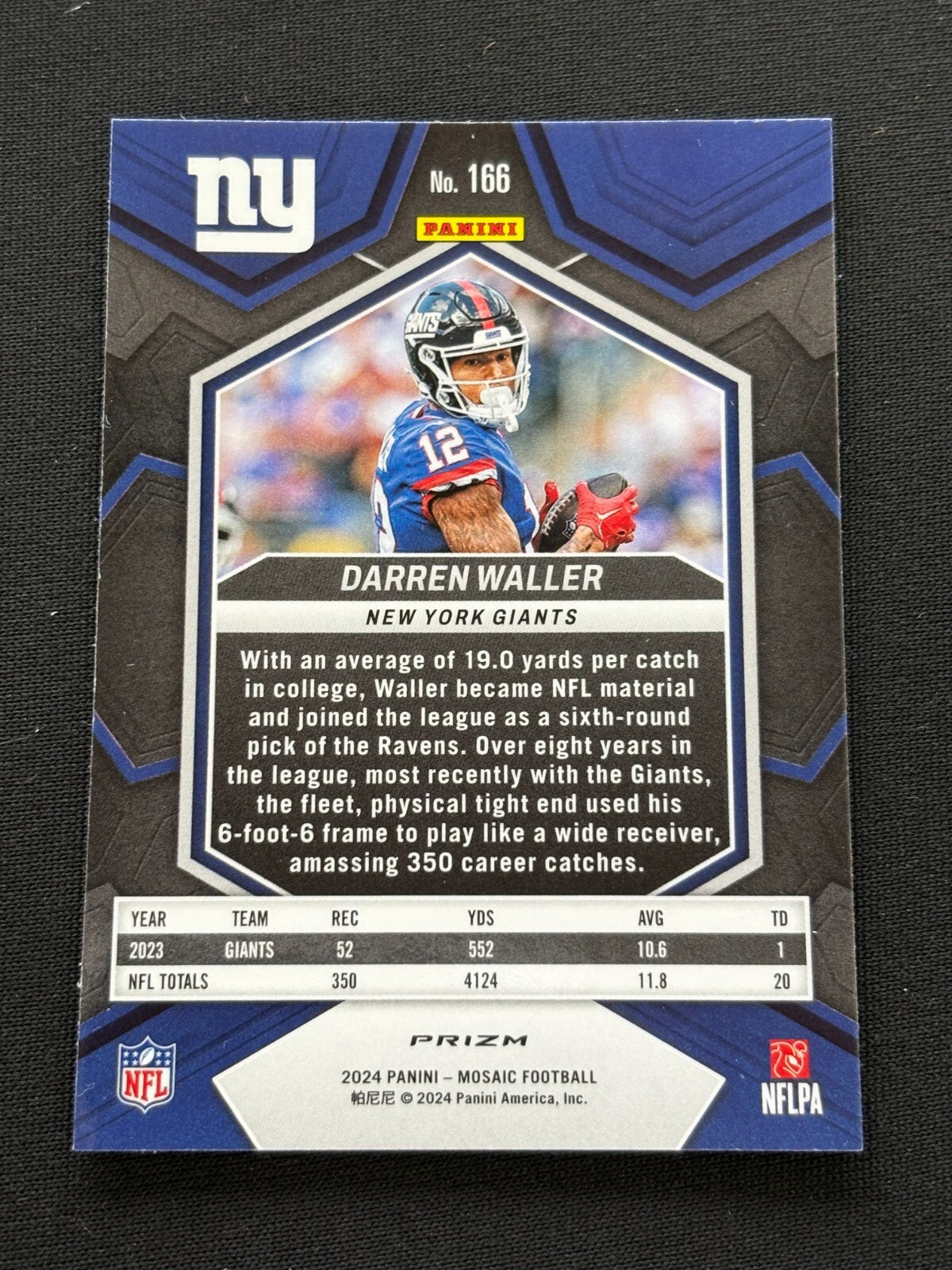 Darren Waller 2024 Mosaic GENESIS PRizm CASE HIT SSP New York Giants #166