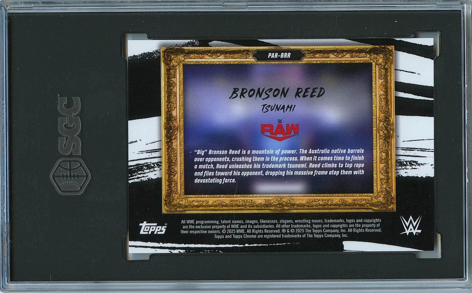 Bronson Reed 2025 Topps Chrome Paradigm GOLD Refractor 27/50 WWE SGC 9.5