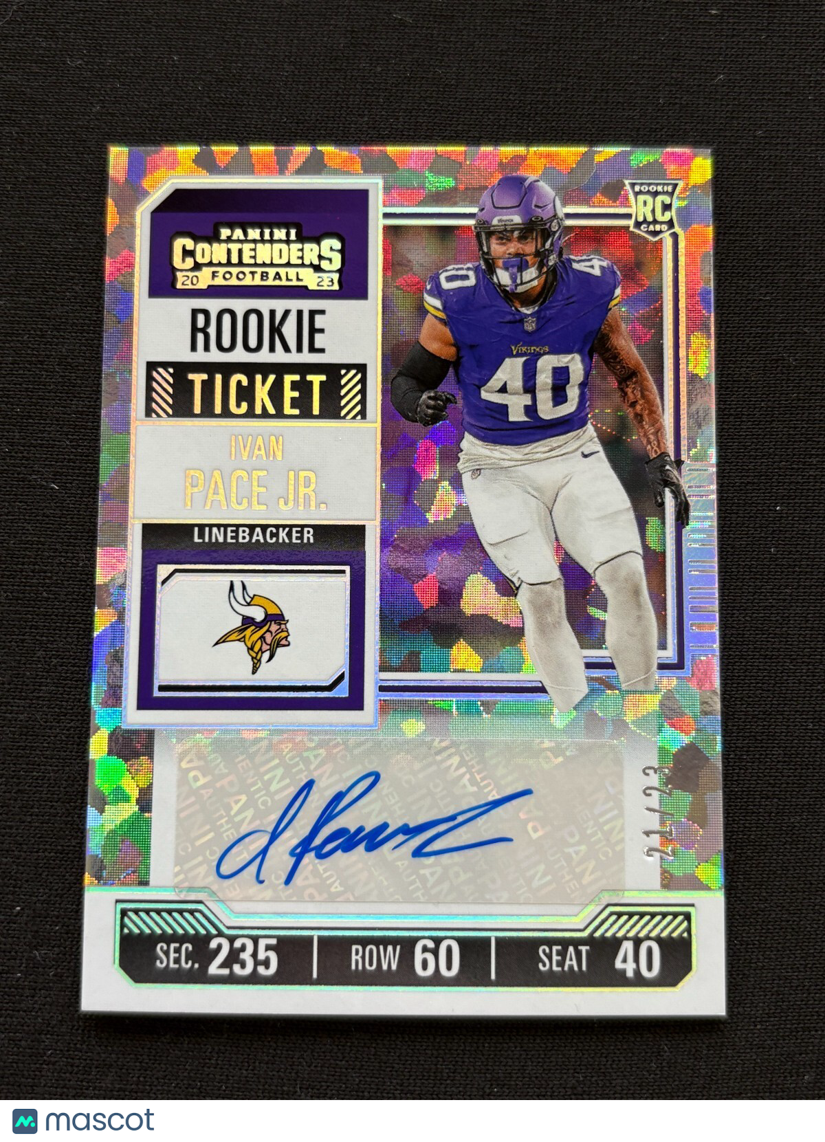 Ivan Pace Jr. 2023 Contenders Cracked Ice Auto Autograph Rookie RC Vikings 21/23