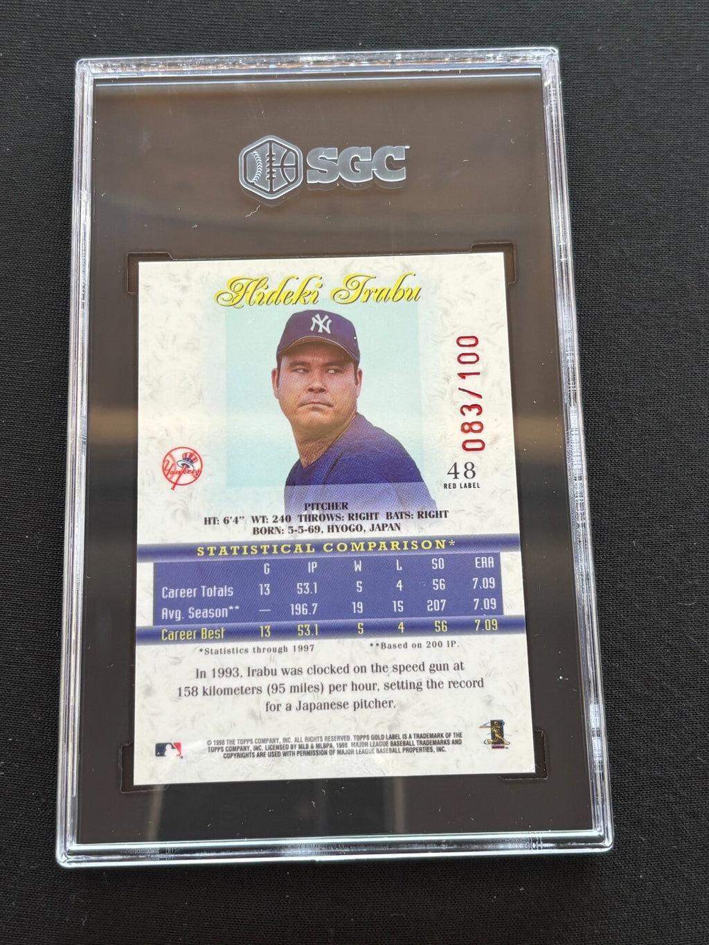 Hideki Irabu 1998 Topps Gold Label Class 1 Red Label NY Yankees 83/100 SGC 8.5