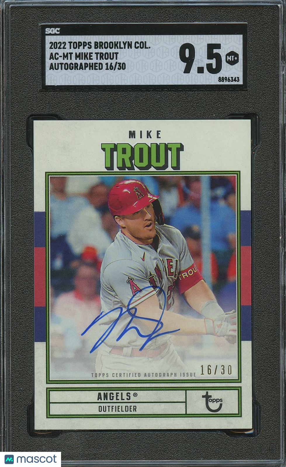 Mike Trout 2022 Topps Brooklyn On Card Auto Autograph LA Angels 16/30 SGC 9.5