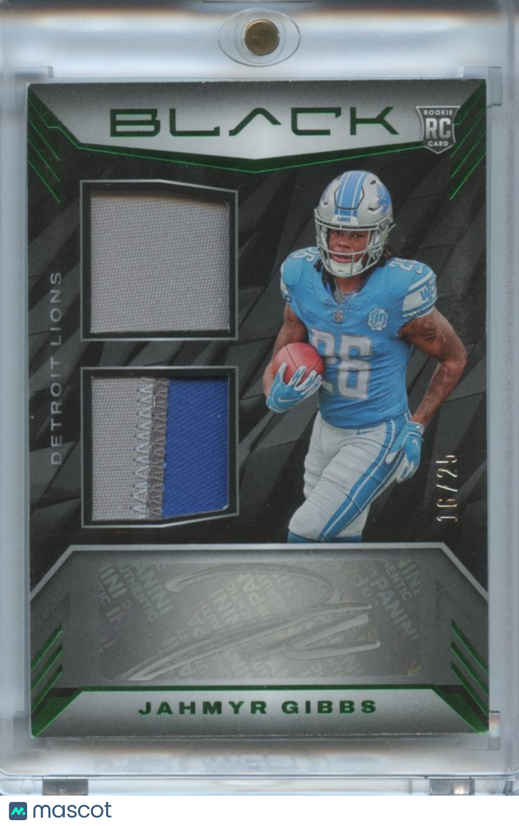 Jahmyr Gibbs 2023 Black Auto Autograph Patch RC Detroit Lions 16/25