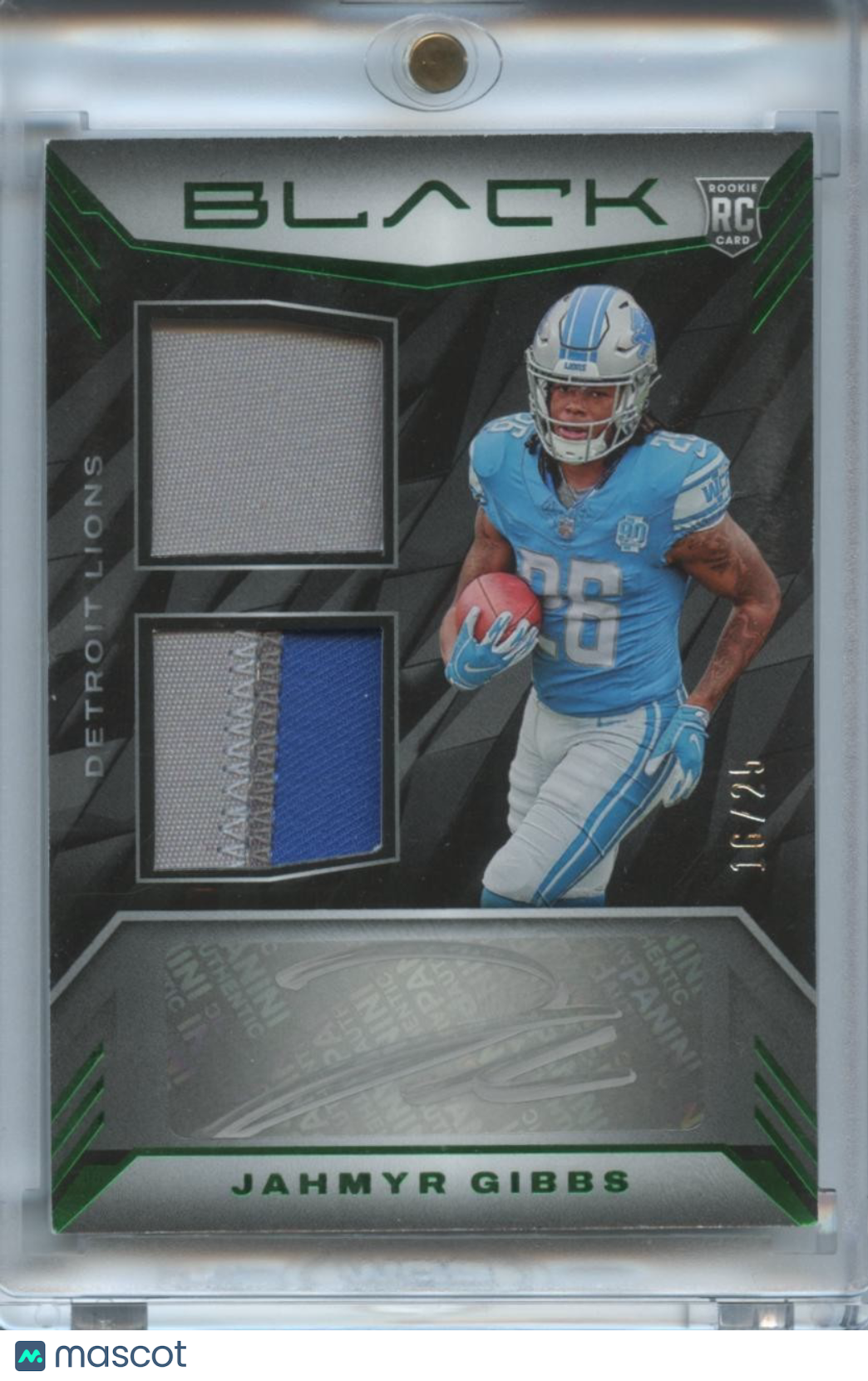 Jahmyr Gibbs 2023 Black Auto Autograph Patch RC Detroit Lions 16/25