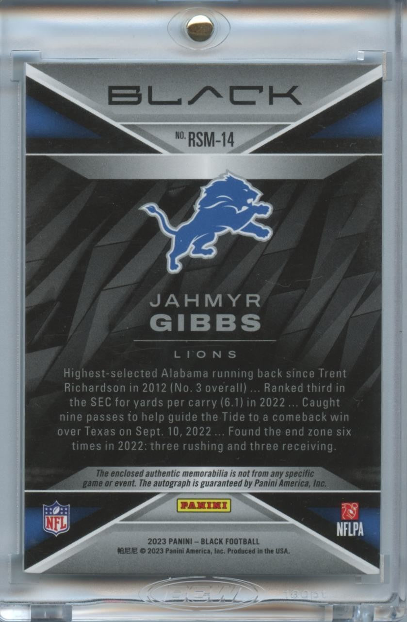 Jahmyr Gibbs 2023 Black Auto Autograph Patch RC Detroit Lions 16/25