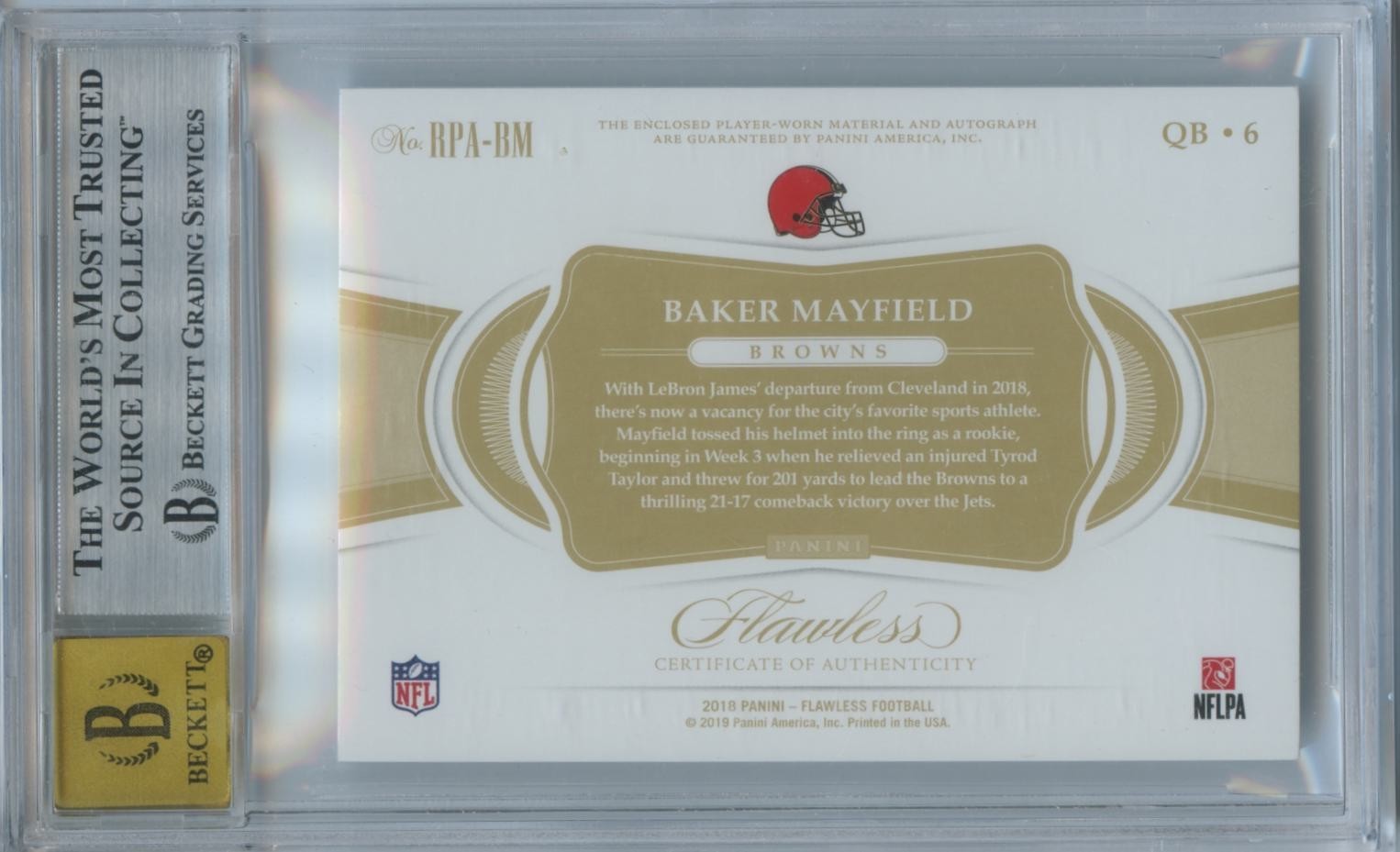 Baker Mayfield 2018 Flawless Auto Autograph Patch RC Cleveland Browns /25 BGS 9