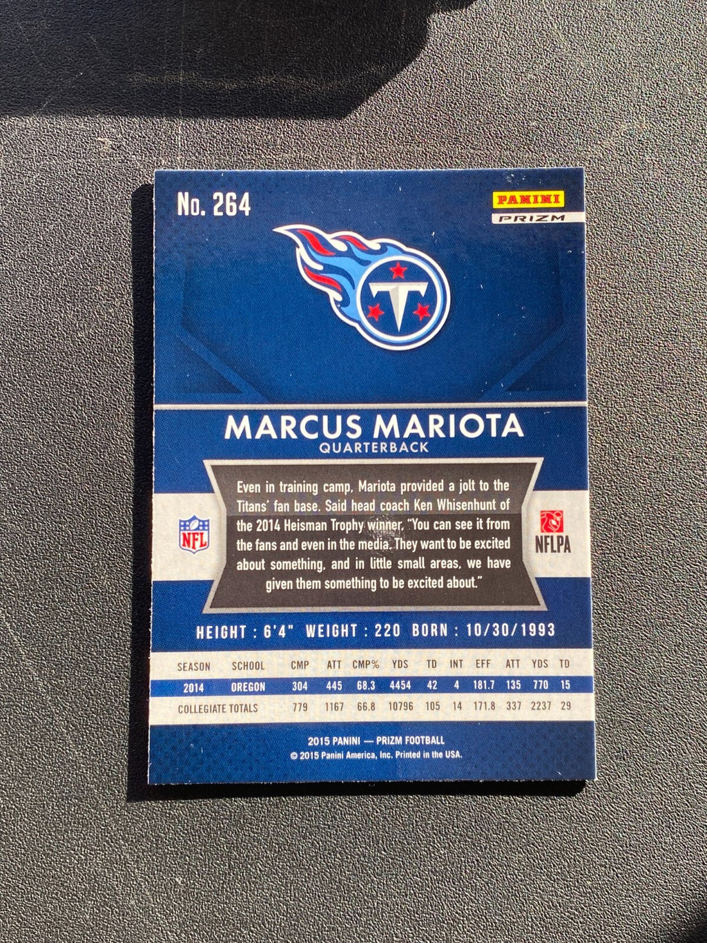 Marcus Mariota 2015 Prizm Blue Prizm Rookie RC Tennessee Titans Oregon #264