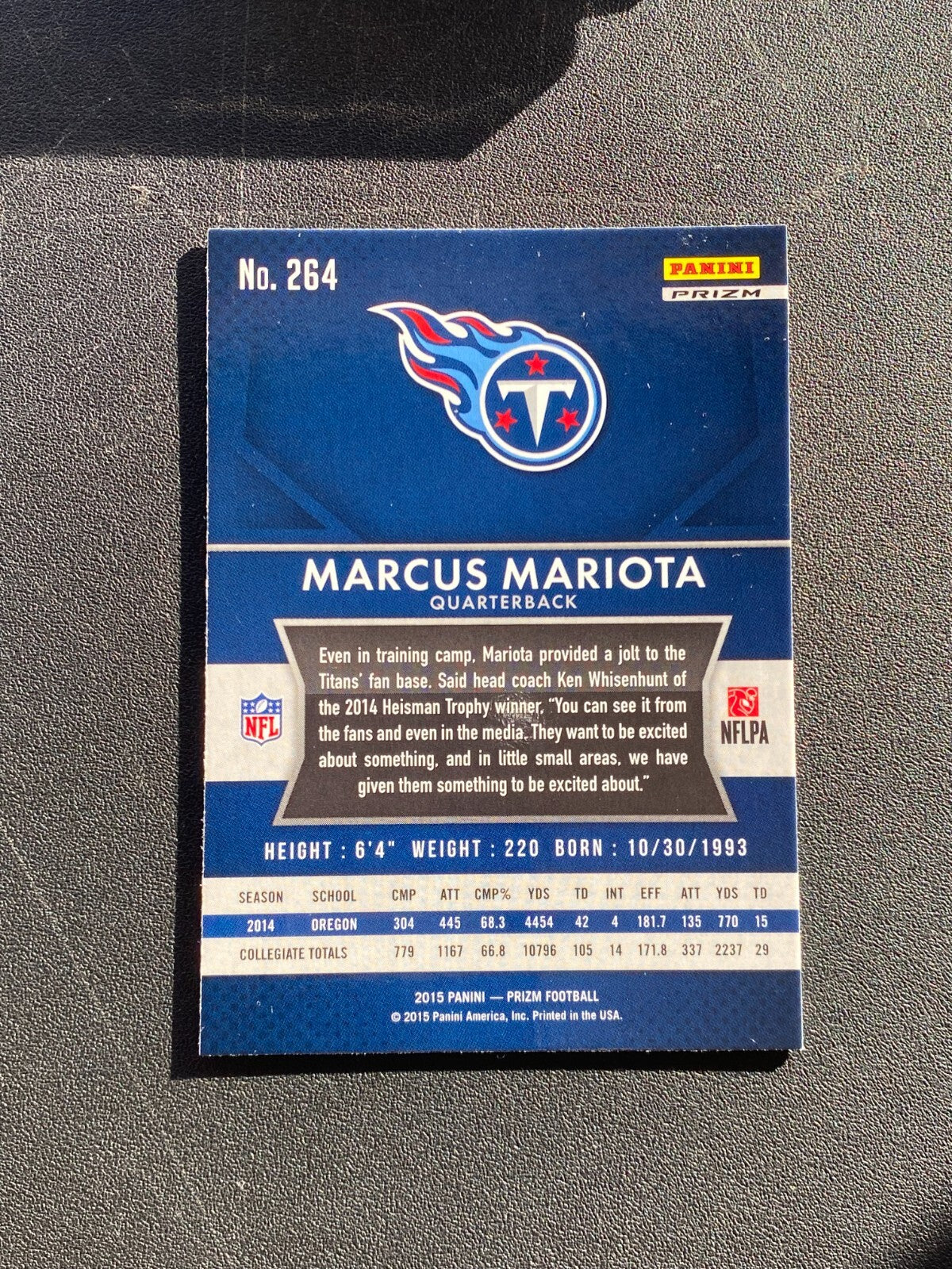 Marcus Mariota 2015 Prizm Blue Prizm Rookie RC Tennessee Titans Oregon #264