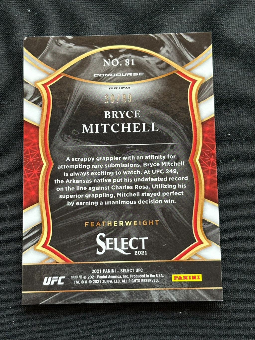 Bryce Mitchell 2021 Select Concourse RED Prizm Rookie RC UFC MMA 30/99 #81
