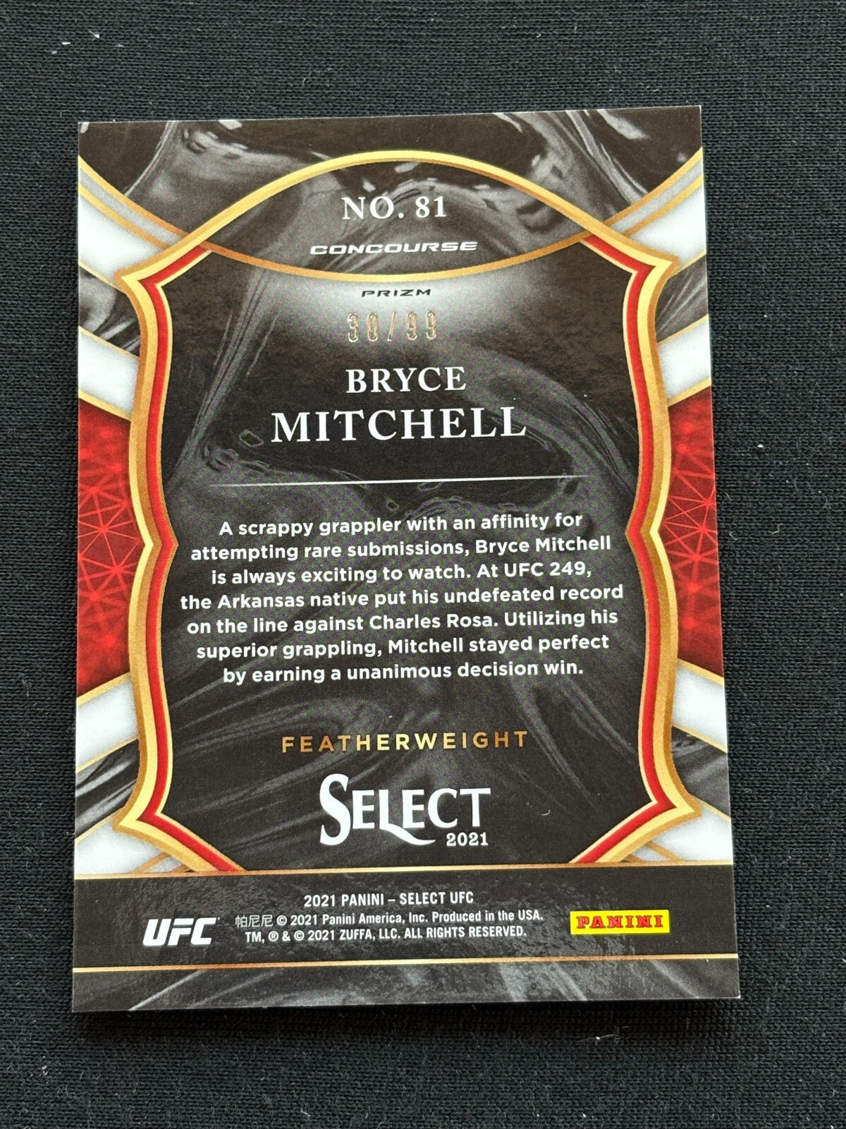 Bryce Mitchell 2021 Select Concourse RED Prizm Rookie RC UFC MMA 30/99 #81