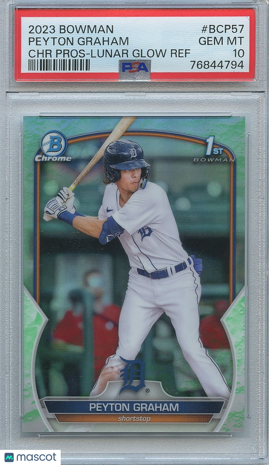 Peyton Graham 2023 Bowman Chrome 1st Lunar Glow RC Detroit Tigers PSA 10