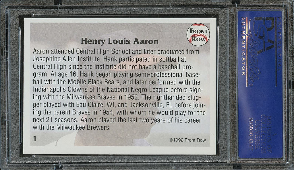 Hank Aaron 1992 Front Row Auto Autograph Milwaukee Braves PSA DNA Authentic