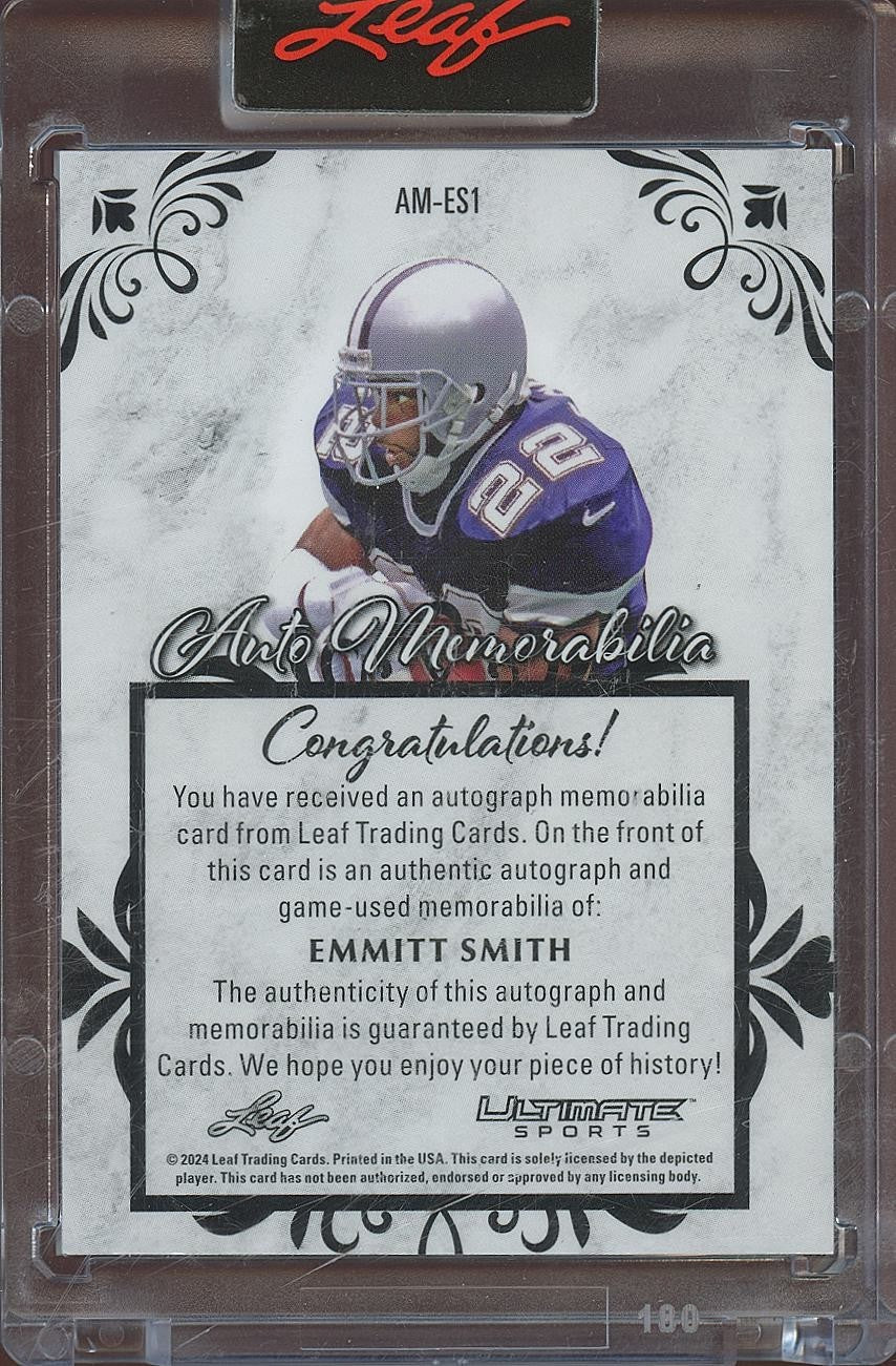 Emmitt Smith 2024 Leaf Auto Autograph Game Worn Patch Dallas Cowboys 3/3