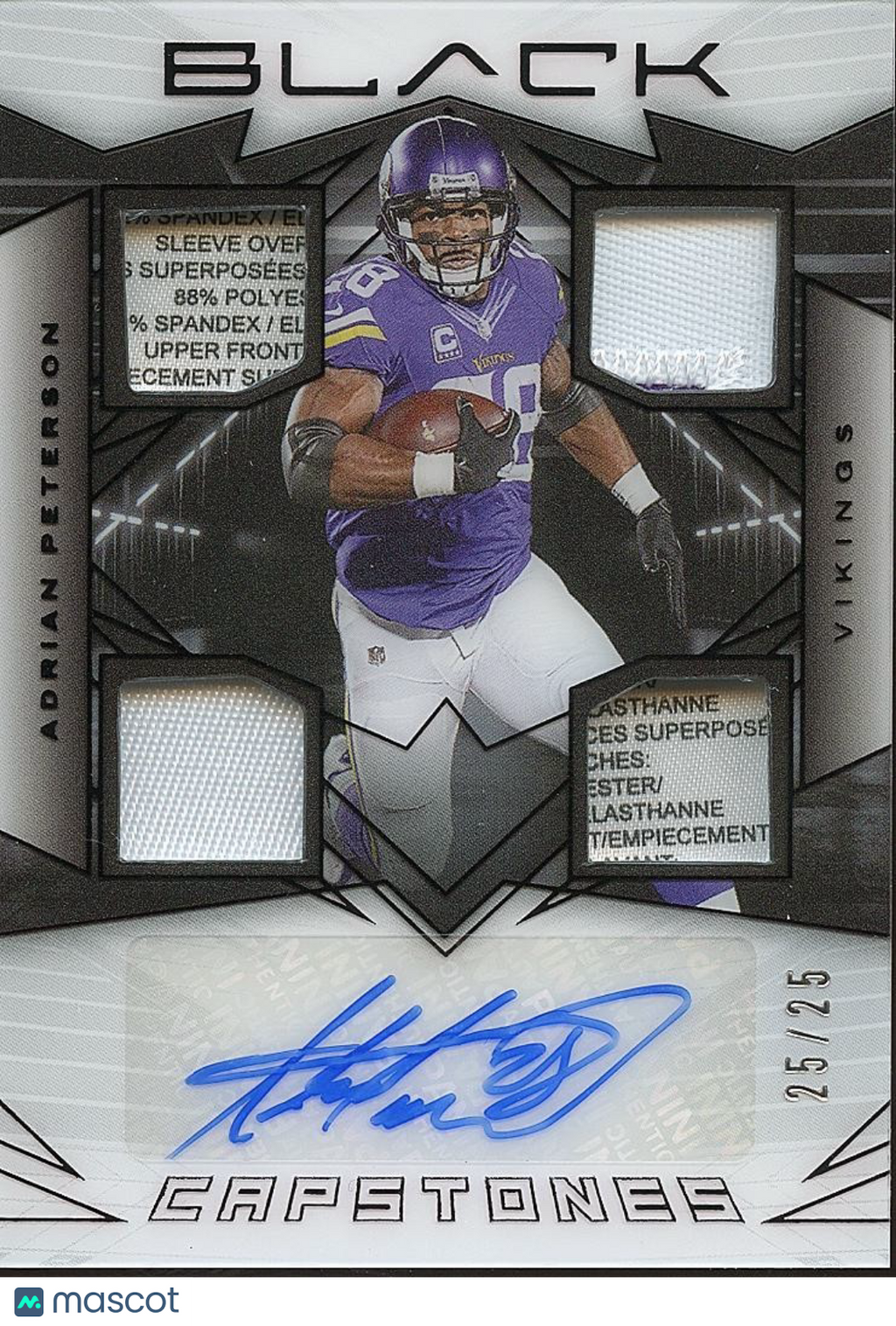 Adrian Peterson 2024 Black Capstones Auto Autograph Patch Vikings 25/25