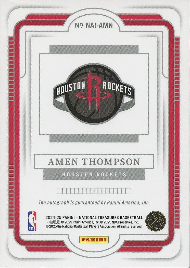Amen Thompson 2024-25 National Treasures Auto Autograph GOLD Rockets 5/10 READ