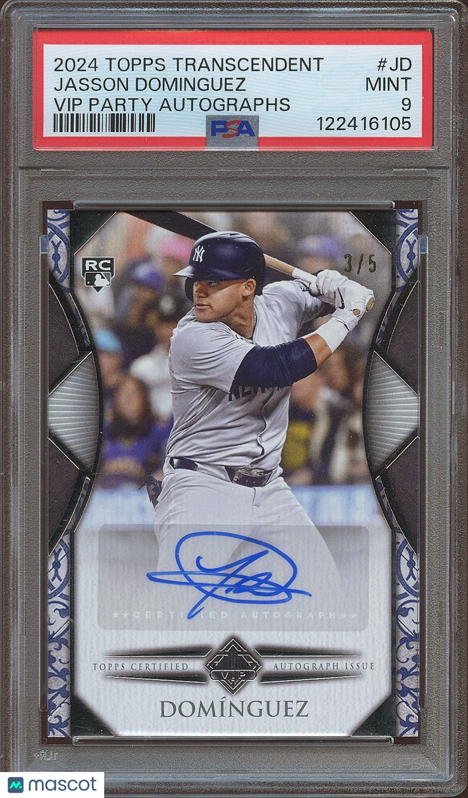 Jasson Dominguez 2024 Topps Transcendent Auto Autograph RC Yankees 3/5 PSA 9
