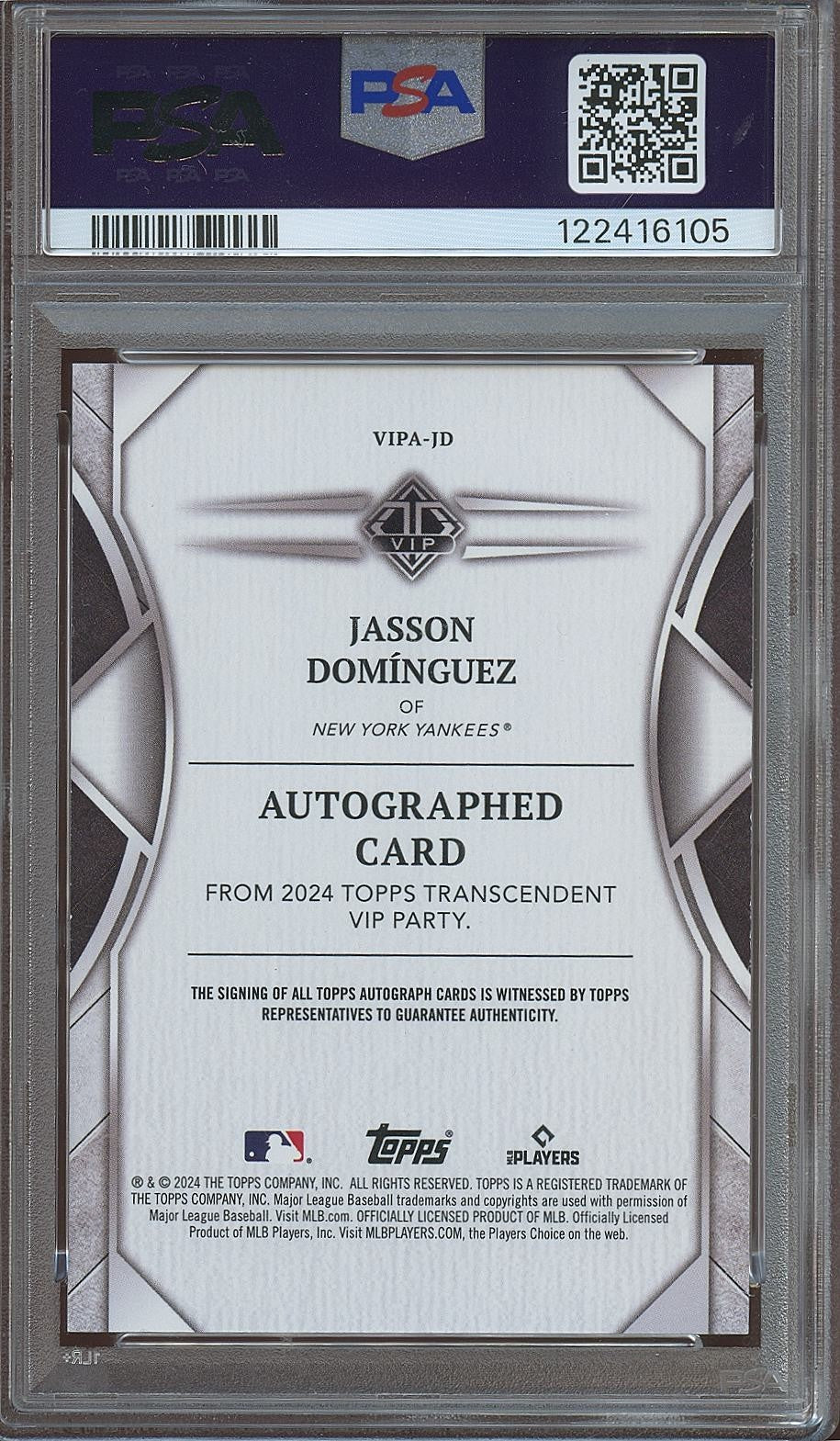 Jasson Dominguez 2024 Topps Transcendent Auto Autograph RC Yankees 3/5 PSA 9