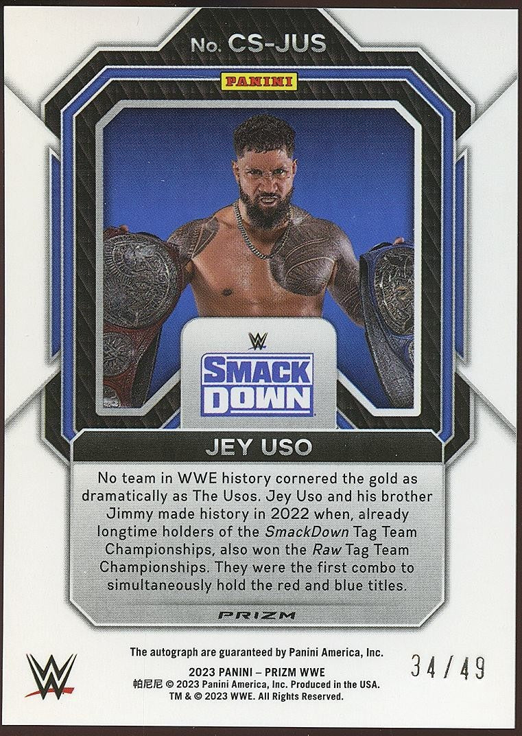 Jey Uso 2023 Prizm Champion Auto Autograph Blue Prizm WWE Wrestling 34/49