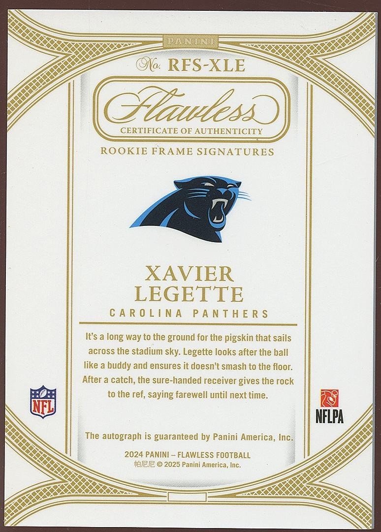 Xavier Legette 2024 Flawless GOLD Auto Autograph RC Carolina Panthers 18/25