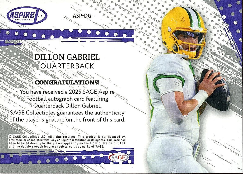 Dillon Gabriel 2025 SAGE Aspire Silver Auto Autograph Rookie Oregon Ducks 24/25