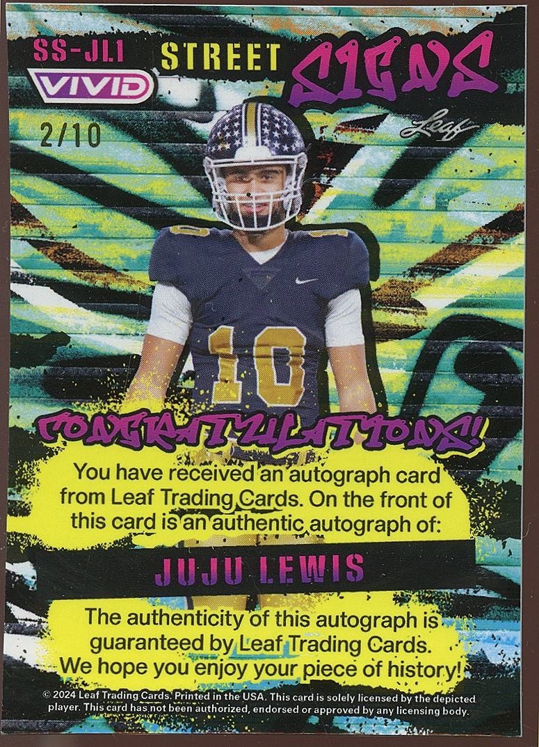 Juju Lewis 2024 Leaf Vivid Auto Autograph Rookie RC Colorado Buffalo 2/10