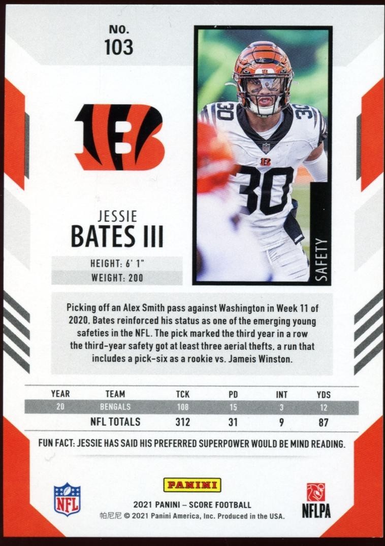 Jessie Bates III 2021 Score Artist's Proof Blue SSP Cincinnati Bengals 1/35