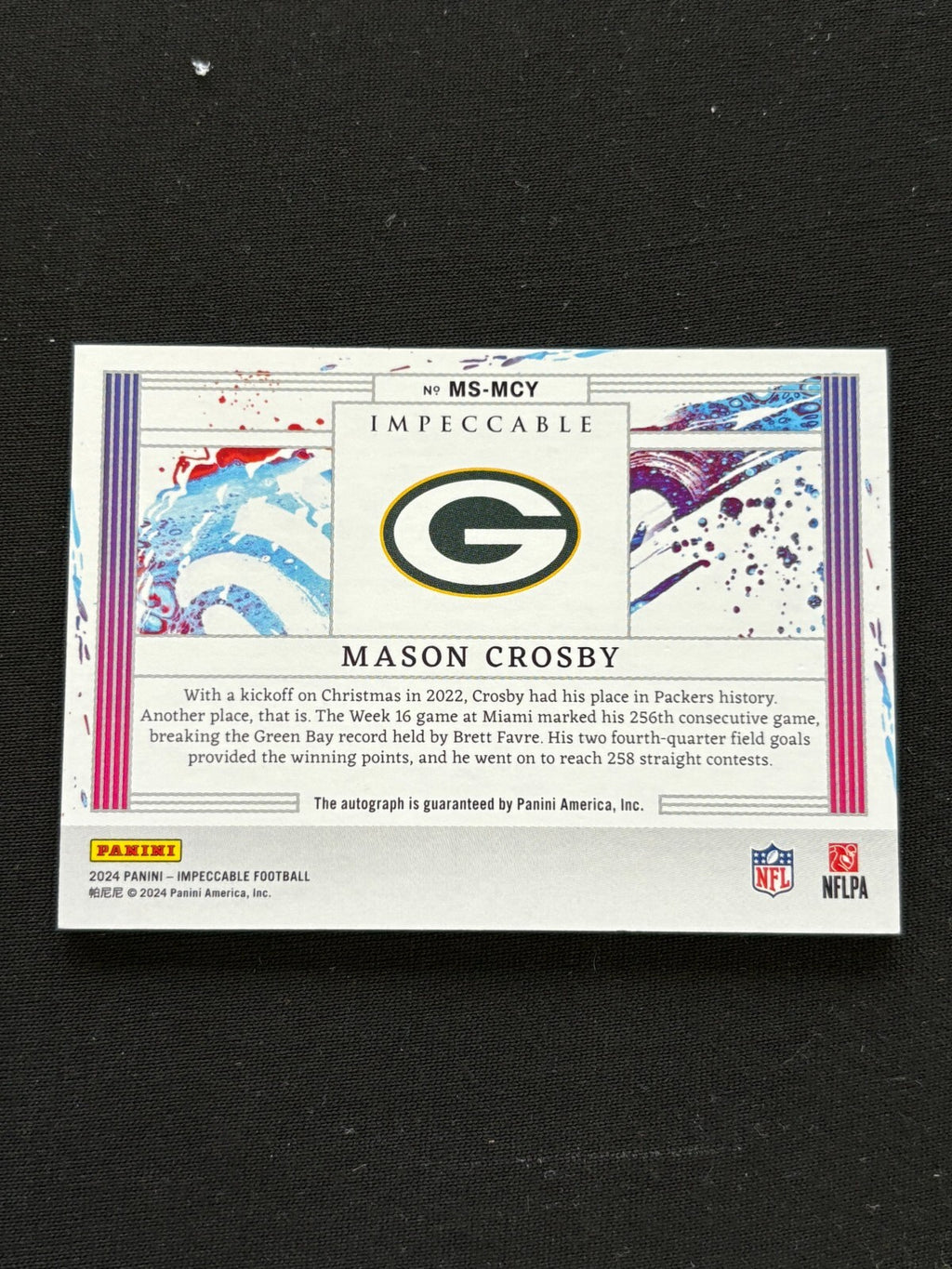 Mason Crosby 2024 Impeccable On Card Auto Autograph Green Bay Packers 20/25