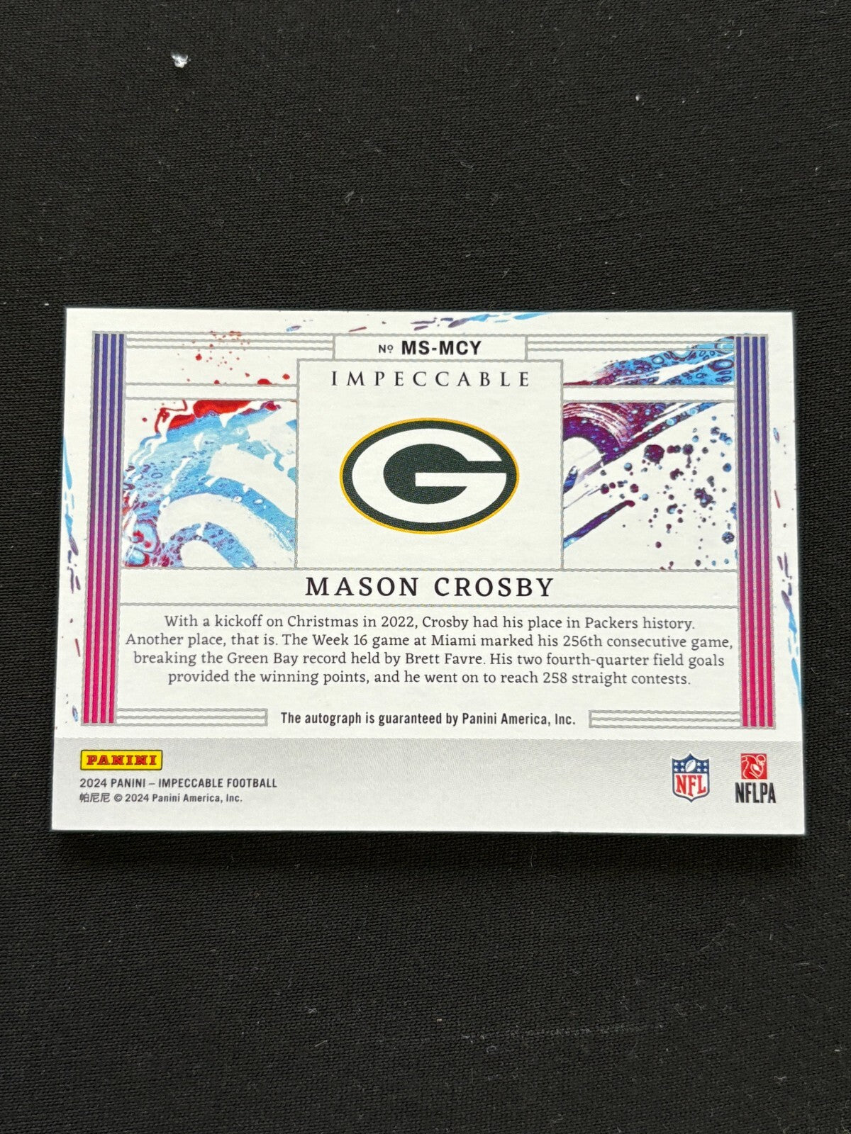Mason Crosby 2024 Impeccable On Card Auto Autograph Green Bay Packers 20/25