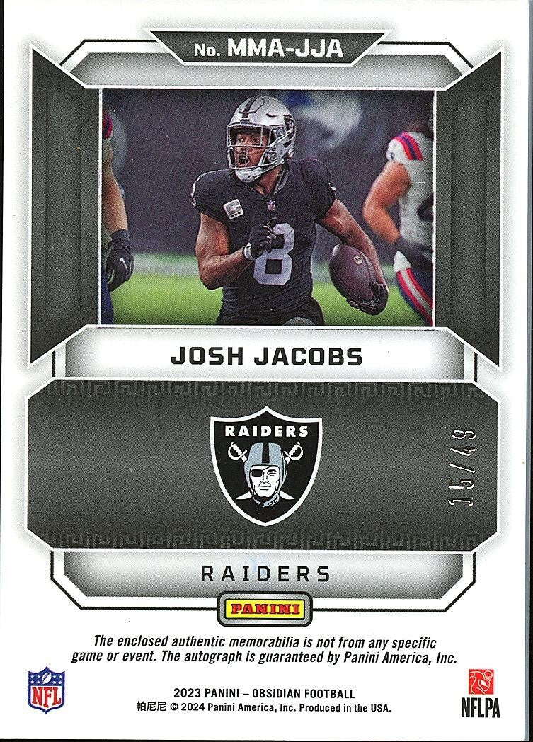 Josh Jacobs 2023 Obsidian Auto Autograph Jersey Patch Oakland Raiders 15/49