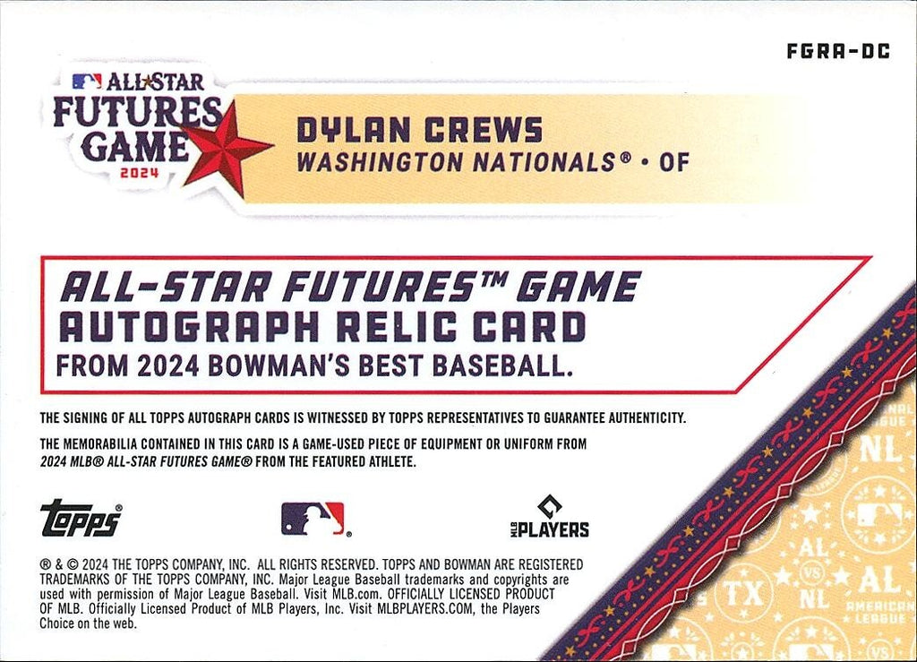 Dylan Crews 2024 Bowman's Best Auto Autograph Jersey Patch RC Nationals 53/99