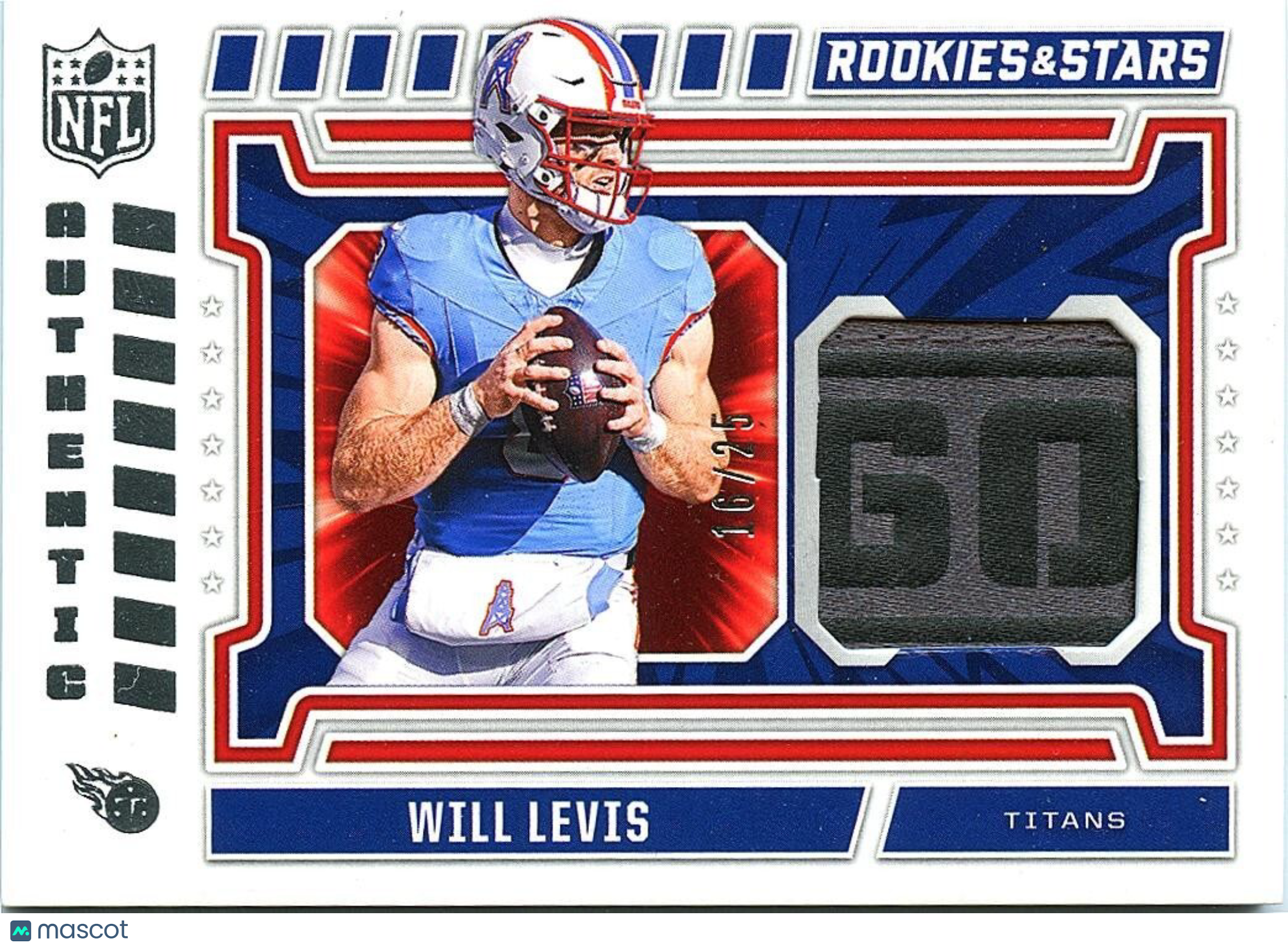 Will Levis 2024 Rookies & Stars Laundry Tag Patch Tennessee Titans 16/25