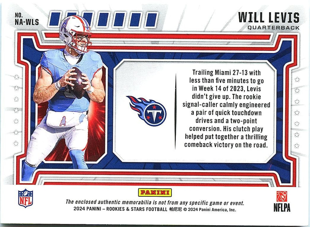 Will Levis 2024 Rookies & Stars Laundry Tag Patch Tennessee Titans 16/25