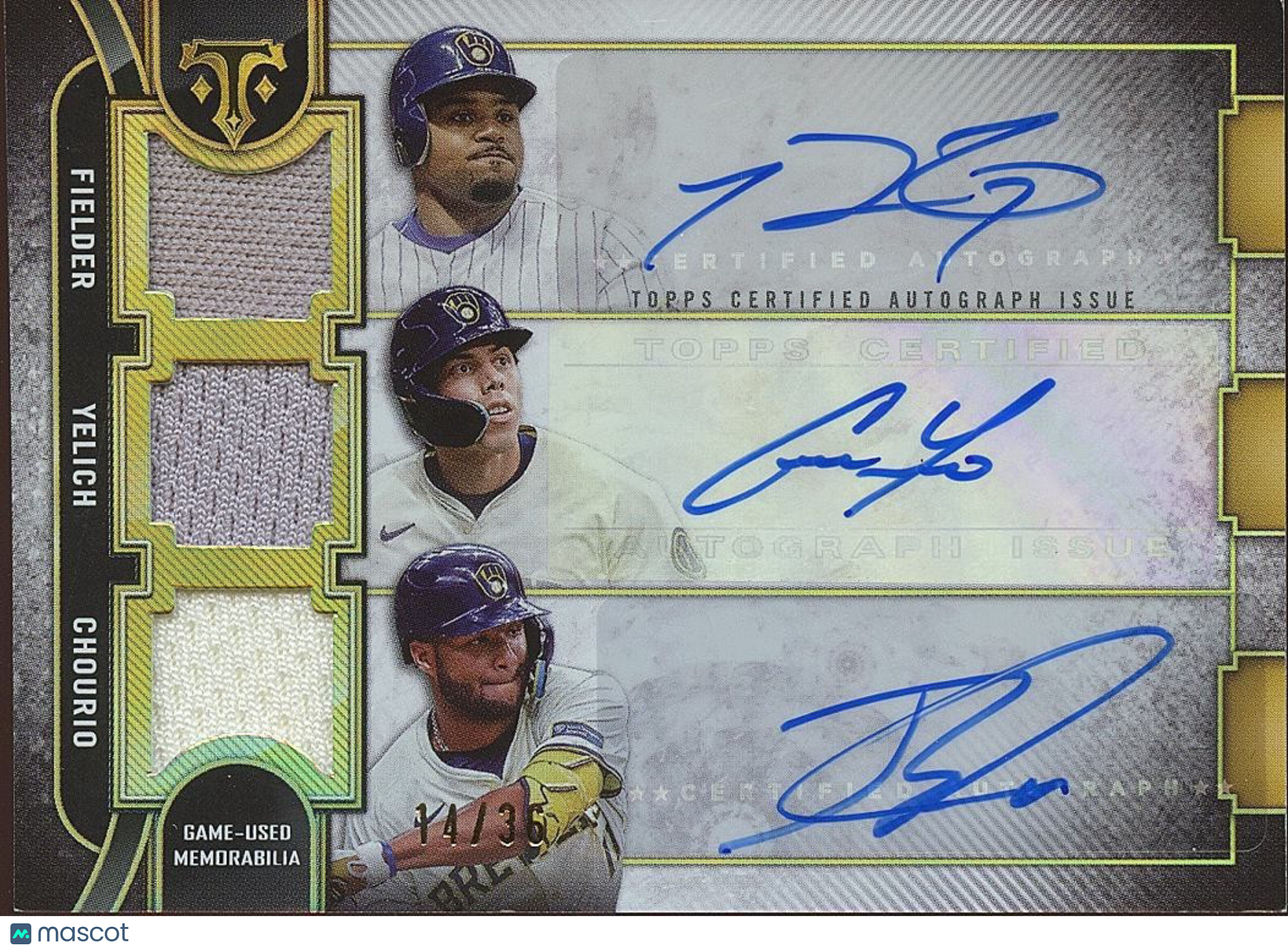 Jackson Chourio Fielder Yelich 2024 Triple Threads Auto Autograph Brewers 14/36