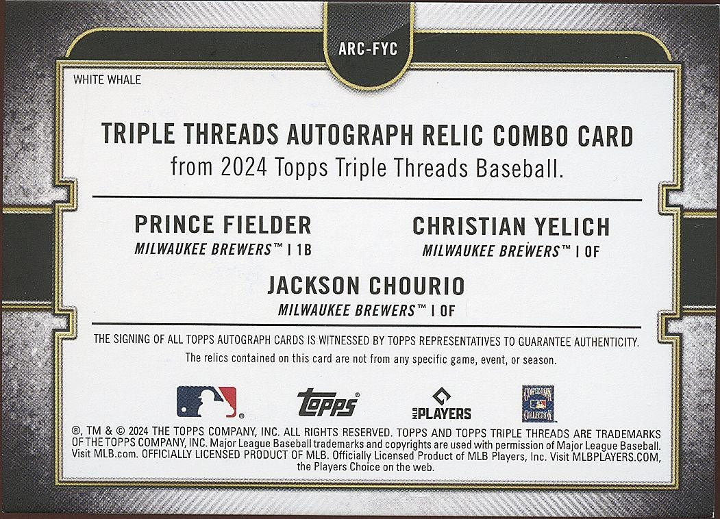 Jackson Chourio Fielder Yelich 2024 Triple Threads Auto Autograph Brewers 14/36