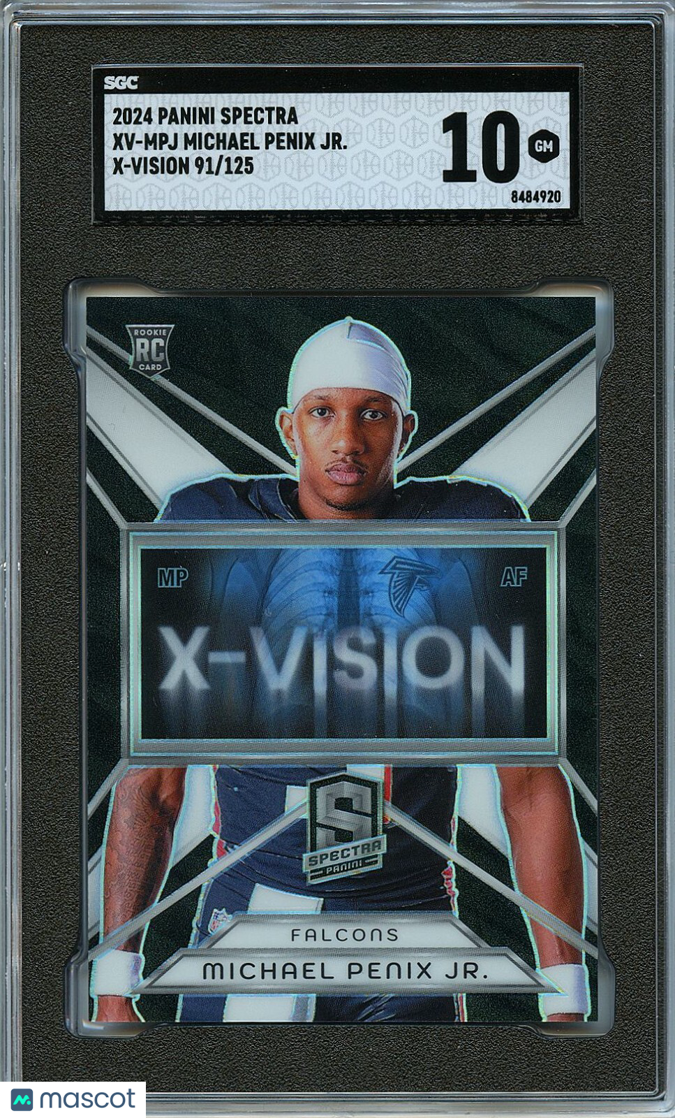 Michael Penix Jr. 2024 Spectra X-Vision Prizm RC Rookie Falcons 91/125 SGC 10