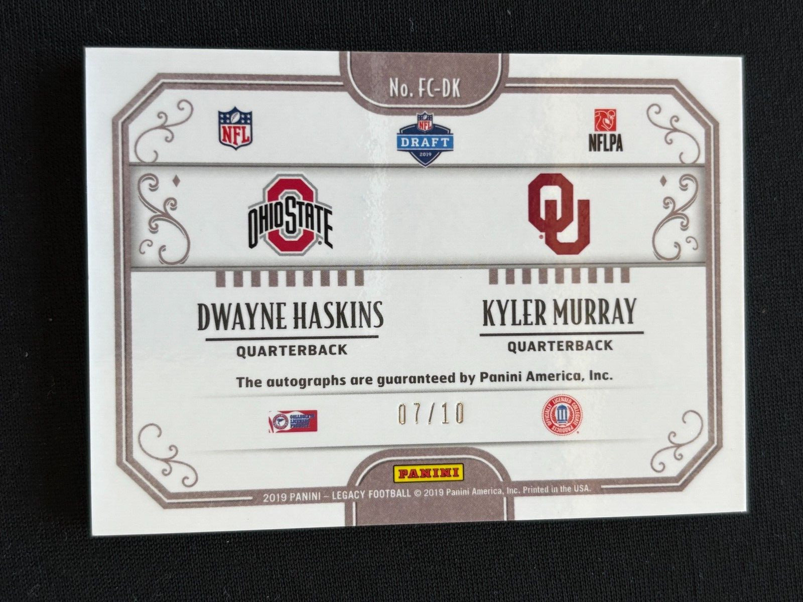 Kyler Murray / Haskins 2019 Legacy Dual Auto Autograph Sooners Ohio State 7/10
