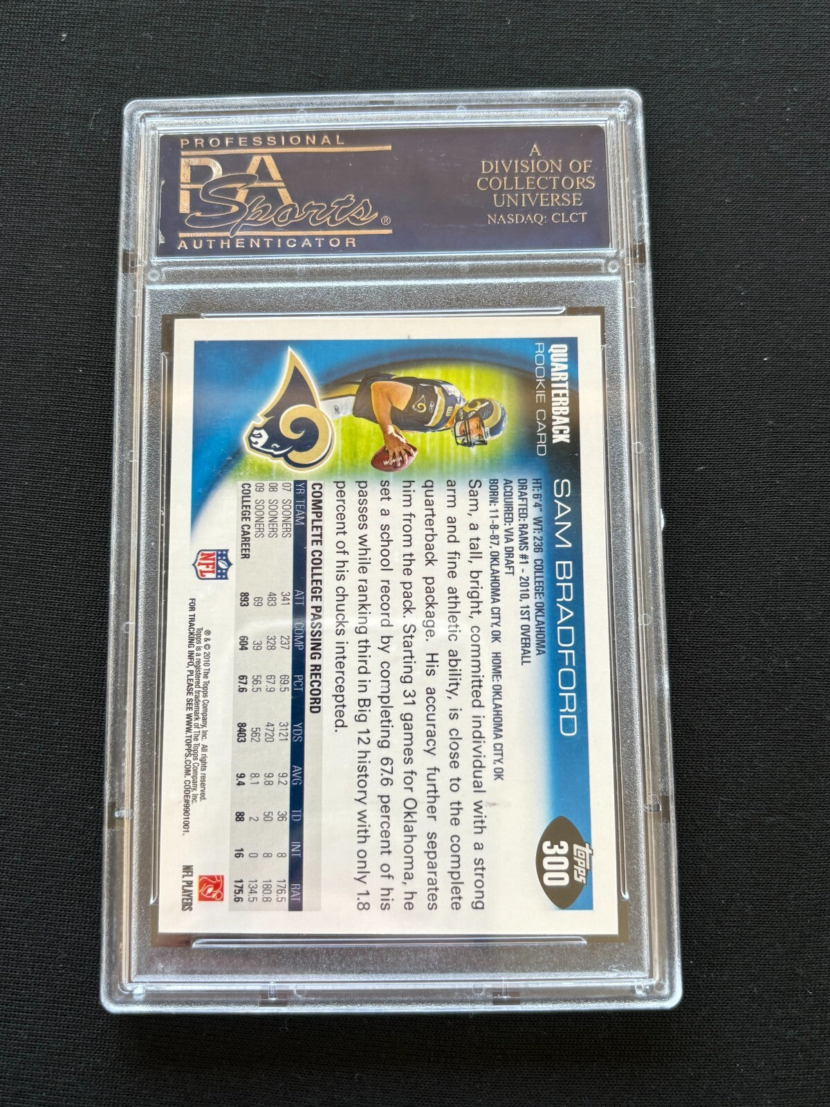 Sam Bradford 2010 Topps Image Variation Rolling Out SSP Sooners Rams PSA 10