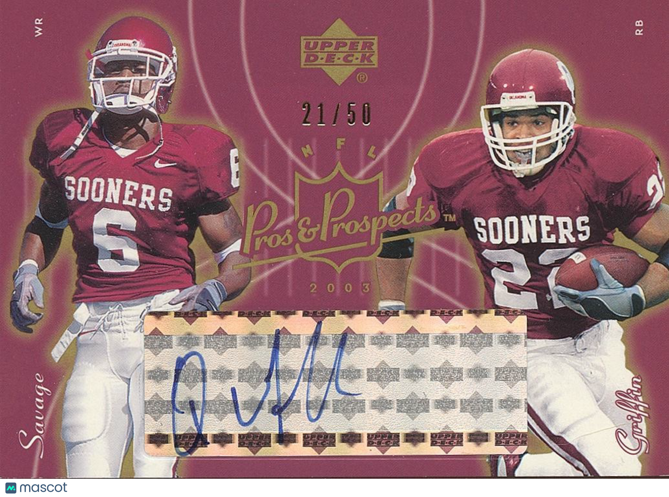 Quentin Griffin 2003 Upper Deck GOLD Auto Autograph RC Oklahoma Sooners 21/50