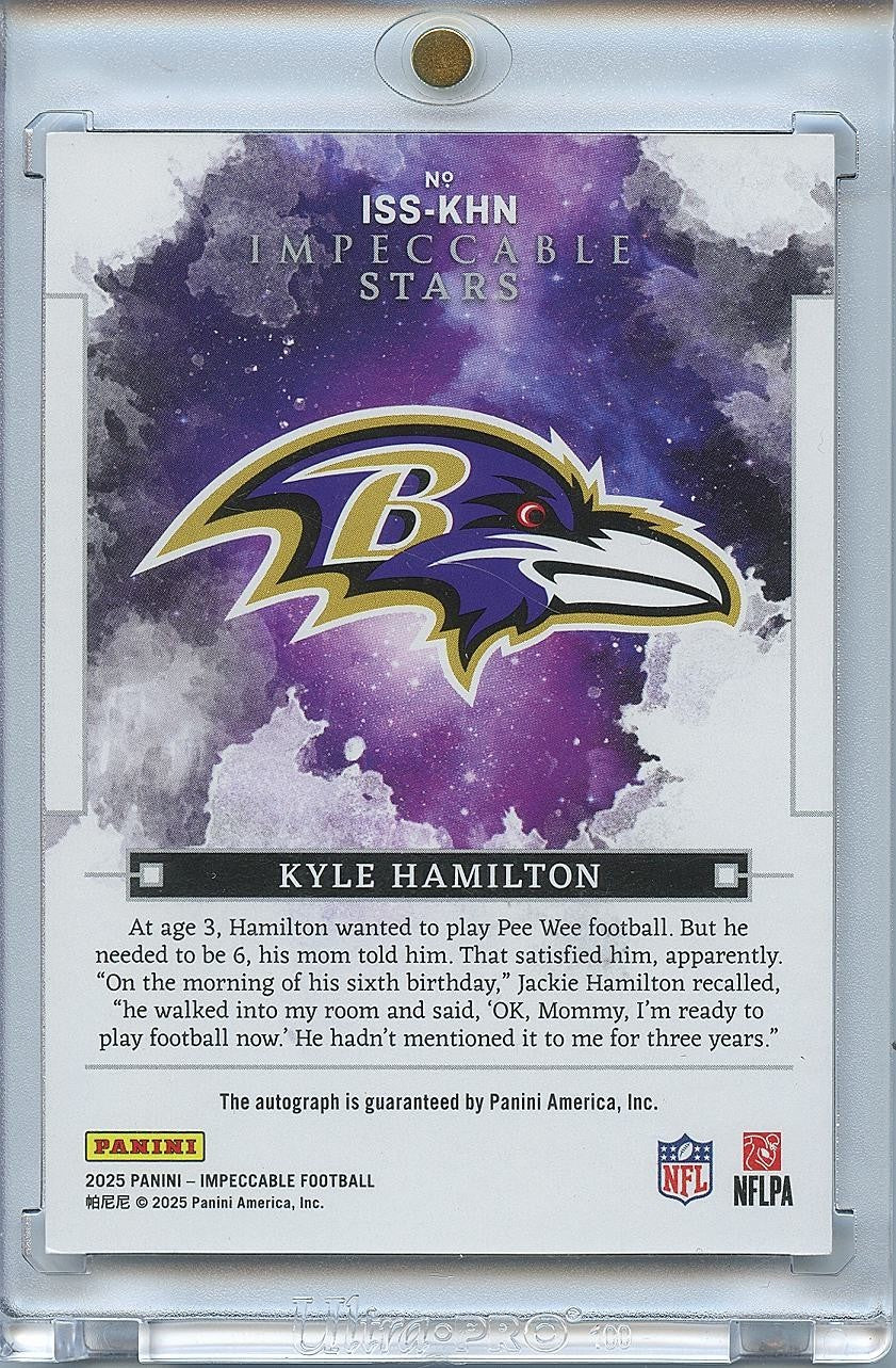 Kyle Hamilton 2025 Impeccable on Card Auto Autograph Baltimore Ravens 22/49
