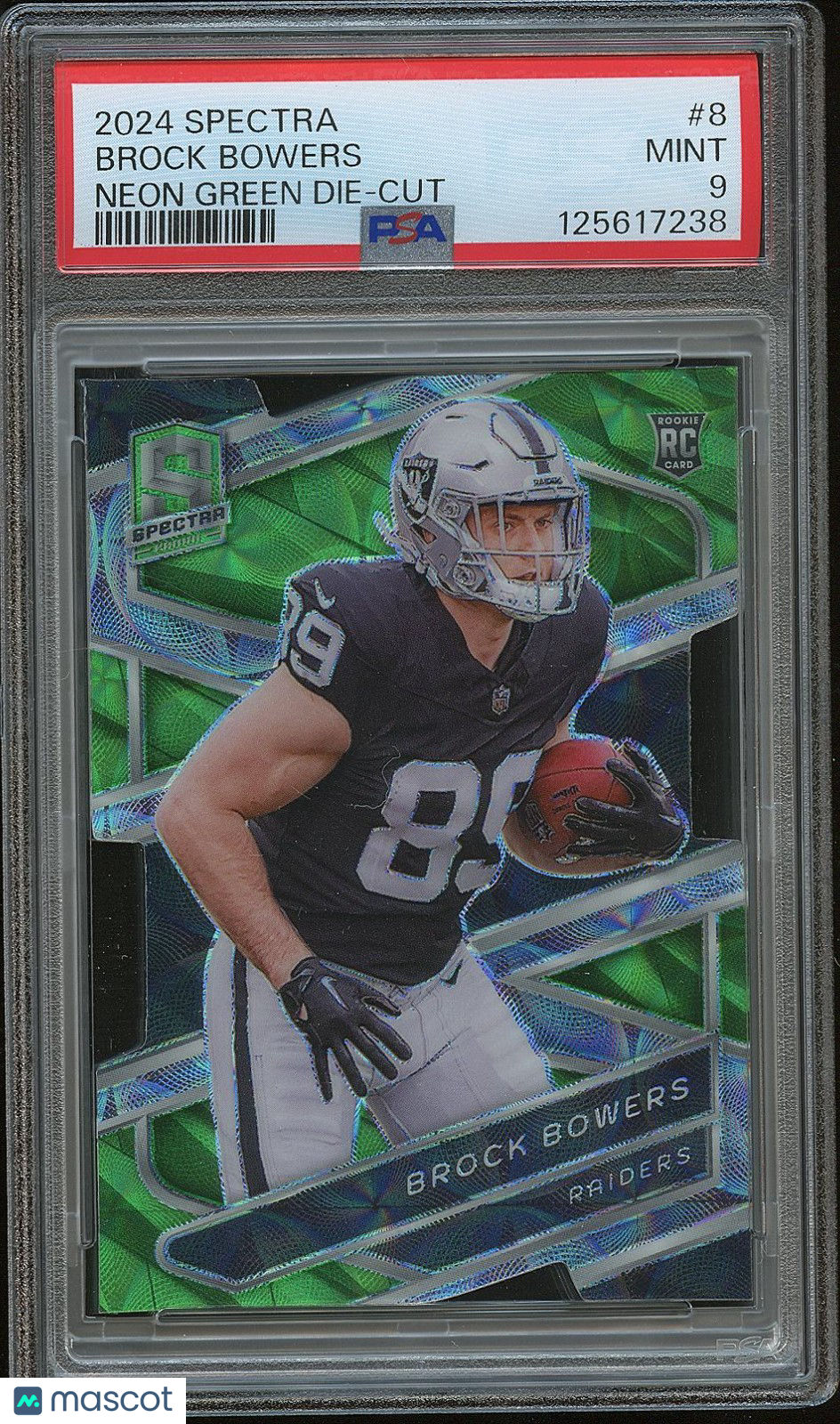 Brock Bowers 2024 Spectra Neon Green Rookie RC Las Vegas Raiders 8/30 PSA 9